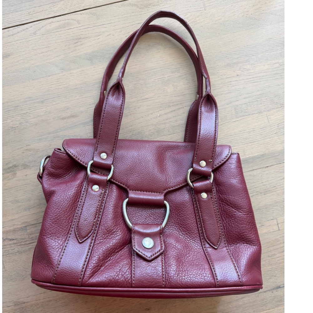 St Johns Bay Burgundy Genuine Leather Shoulder Bag Satchel Silver Hardware